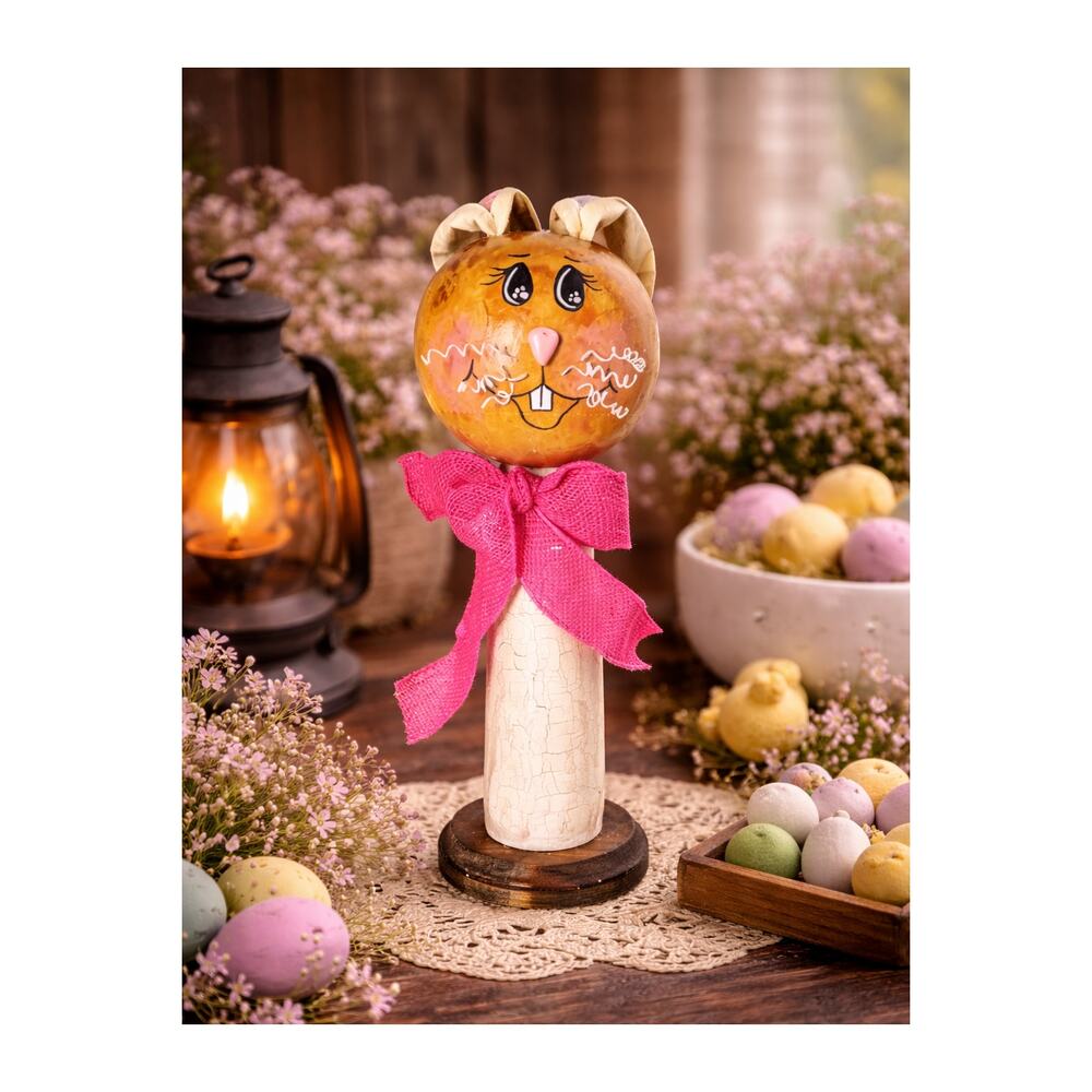 Gourd Bunny with Pink Bow 15" Signed Linda Juliette